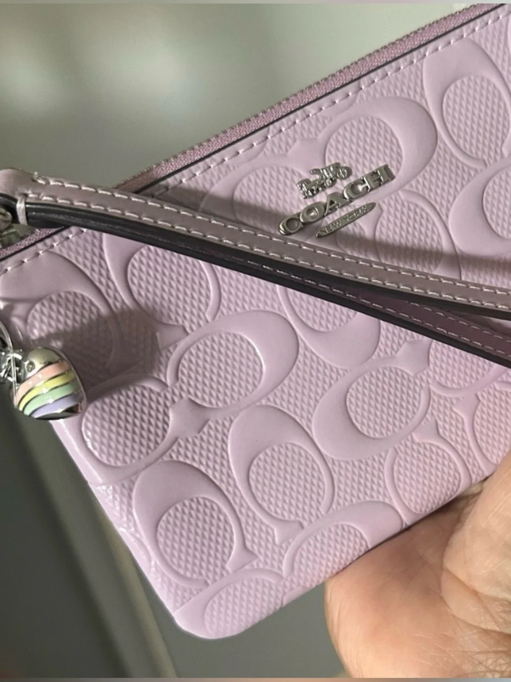 Coach corner zip Wristlet wallet with heart Charm